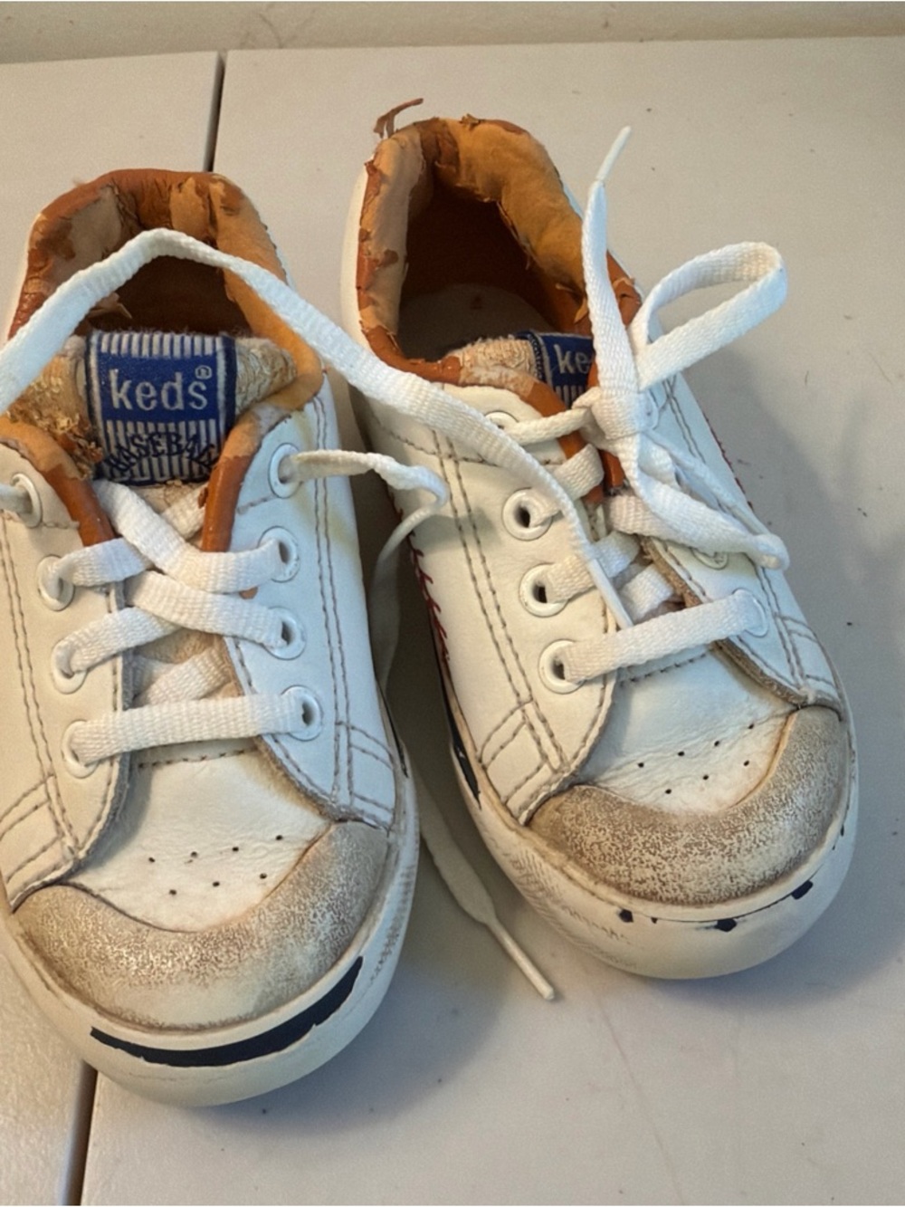 Keds Kids White and Tan Low-Top Sneakers Decor Only